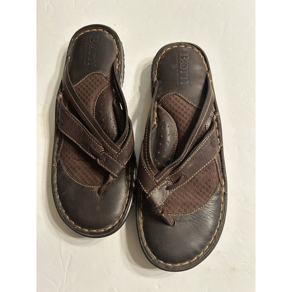 Born Brown leather Flip Flop Cushion Sandals Womens 8 EU S9  B91323